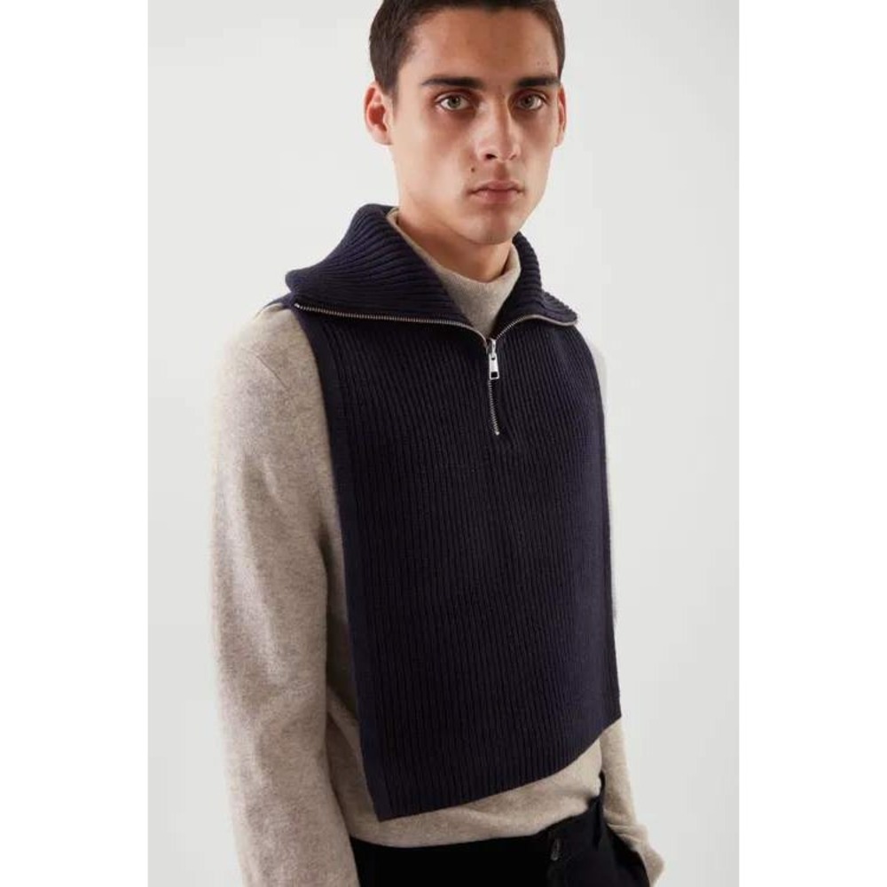 COS Open-Side Half-Zip Vest Sweater Navy One Size Chunky Monochrome Minimalist
